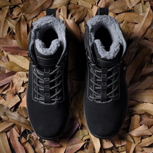 2019 fashion men boots winter snow fur warm shoes genuine leather chelsea hot sale vintage style with plush waterproof