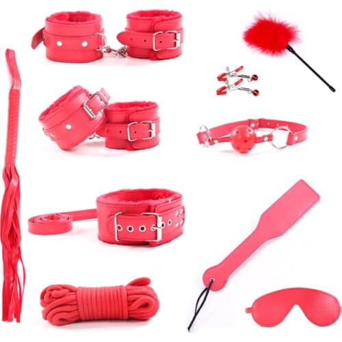 Manyjoy Sex Bondage Kit 10 Pcs Adult Games Set Handcuff Footcuff Whip Rope Blindfold for Couples Erotic Toys BDSM Products