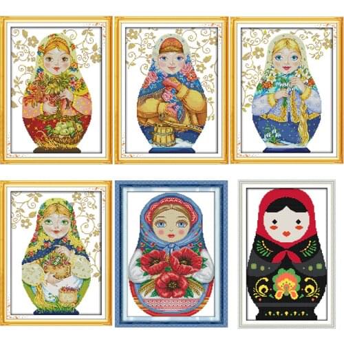 Russian doll Series Cross Stitch Kits DIY Cartoon Character Pattern 14CT 11CT Count Canvas Printing Embroidery Needlework Crafts
