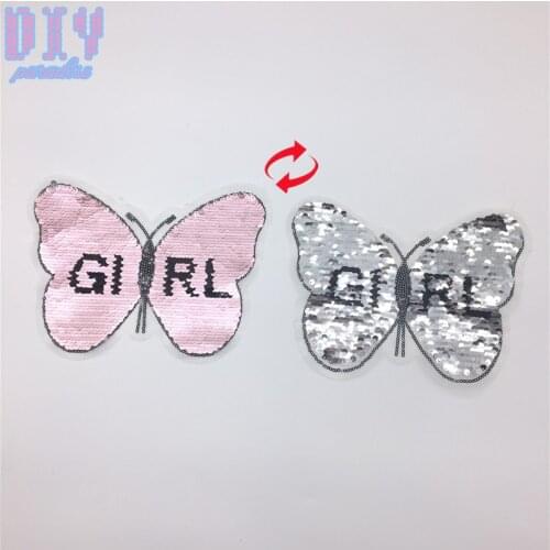 Butterfly Reverse Sequins Sew On Patches for Summer kids Lady T Shirt clothes Clothing Reversible Cartoon Patch Applique