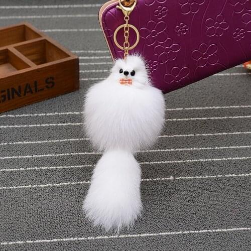Genuine Fox Tail Fur Keychain Fashion Charms Trinket Car Pendant Key Chain Ring creative women bag Key holder Jewelry gift EH650