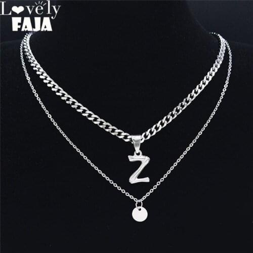 2021 Punk Letter Z Stainless Steel Layered Letter Pendant Necklace Men/Women Silver Color Jewelry collar con inicial NK81S03