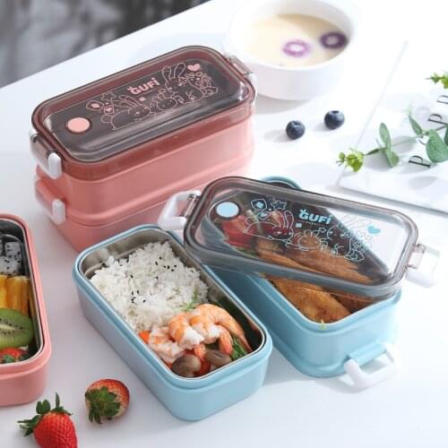 Portable Thermal Lunch Box 304 Stainless Steel Leakproof Lunch Box For Kids Bento Box Student Children Cartoon Food Container