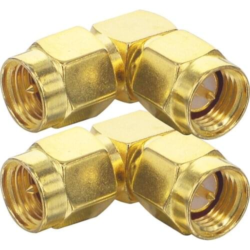 2 Pieces Goldplated SMA Male to SMA Male Right Angle 90-Degree Adapter Gold Plated Contacts