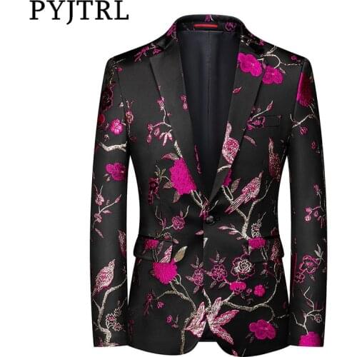 PYJTRL Mens Luxurious Jacquard Floral Suit Jacket Wedding Banquet Night Club Party Prom Dress Tuxedo Singers Slim Fit Blazers