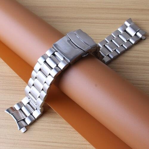 Curved end Watchbands 18MM 20MM 22MM 24MM Silver stainless steel solid links watch straps bracelets safety buckle folding clasp