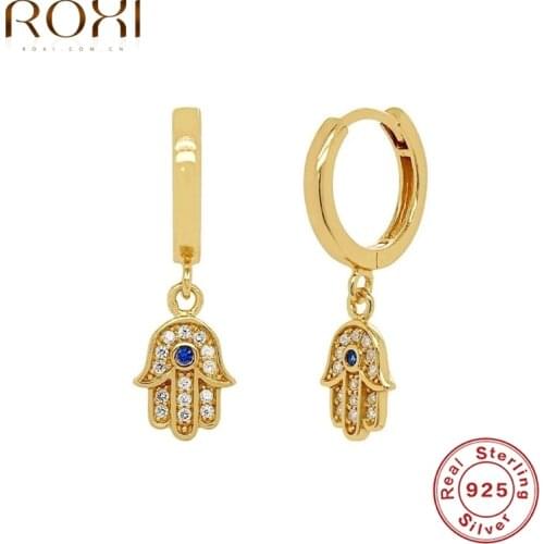 ROXI Blue Stone Hands Hoop Earrings for Women Girls Gift Wedding Ins Unusual Earrings Cartilage Silver 925 Jewelry Pendientes