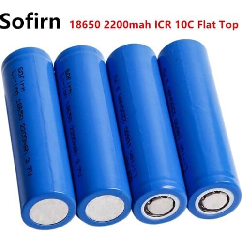 Sofirn New 3.7V 2200mAh 18650 Rechargeable ICR 10C Flat Top Li-ion 18650 Battery Lithium High Drain Batteries for LED Flashlight