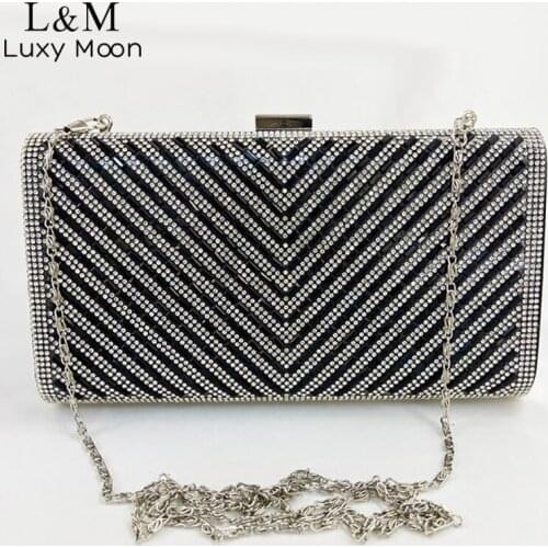 Clutch Bag Wedding Women Luxury Rhinestones Evening Bag Metallic Dinner Party Handbag And Purse Female Fashion Chain Sac X326H
