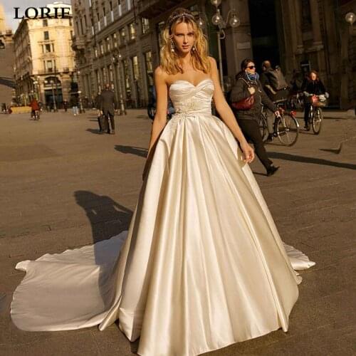 LORIE Princess Wedding Dress Taffeta With Feather Lace Sweetheart Boho Bride Dress Detachable Train Vestidos de novia