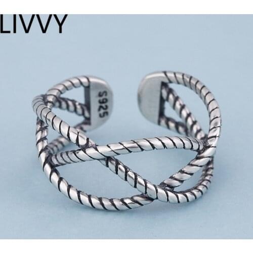 LIVVY Silver Color Vintage Rings For Women Men Punk Thai Silver Horseshoe Bowknot Index Rings Adjustable 2021 Trend
