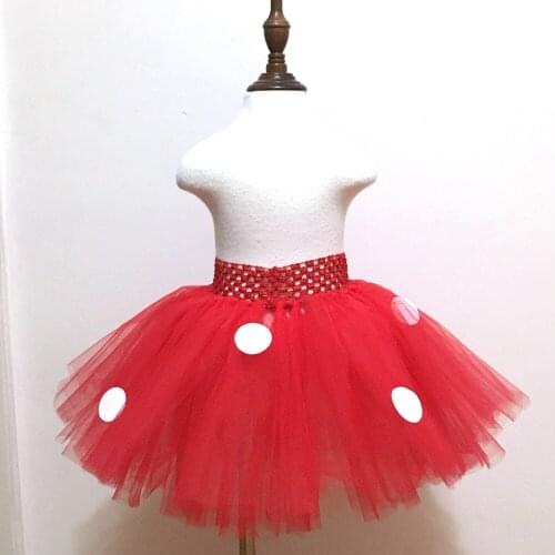 Girls Red Polka Dots Fluffy Tutu Skirt Baby First Birthday Party Tulle Skirt Cake Smash Kids Halloween Costume Photograph Props