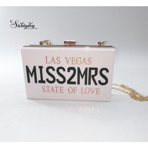 Sisbigdey miss2mrs Bride evening handbag Wedding Acrylic Crossbody Bag miss to mrs las vagas state of love cosmetic Clutch bag