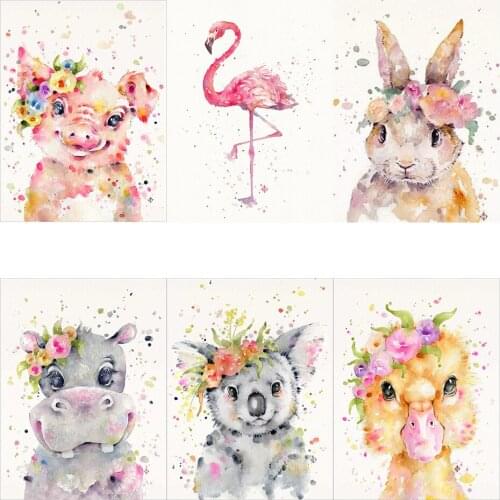 Animal Rabbit Koala Flamingo 5D DIY Poured Glue Diamond Painting Kits Scalloped Edge Canvas Handcraft Art Gift Home Decoration