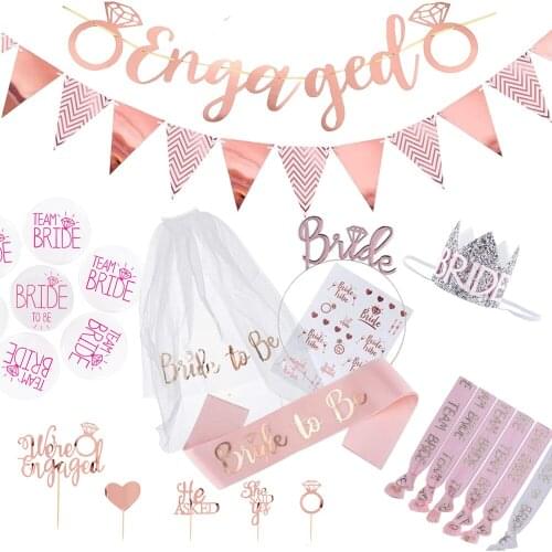 Bachelor Party Rose Gold Pull Flag Wedding Party Decoration Rose Gold Shoulder Strap Bride To Be Badge Cake Flag Bride Veil