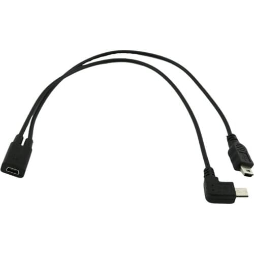 1x USB Mini Female to Micro Right Angle and Mini Male Y Splitter Charger Cable 1ft