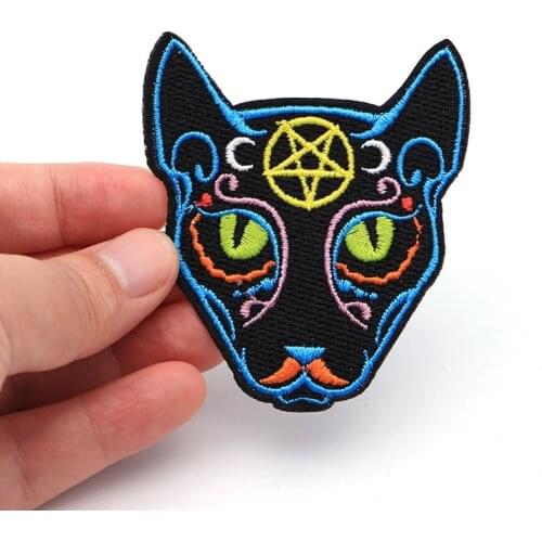2pcs/lot Magical Pentagram Crescent Moon Gothic Cats Patches for Clothing Iron Embroidered Patch Applique Iron on Patches SC3930