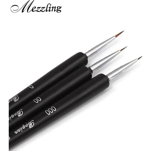 3pcs/set Professional Acrylic UV Gel Nail Art Design Painting Dots Drawings Brush Pen Black Handle Manicure Tools
