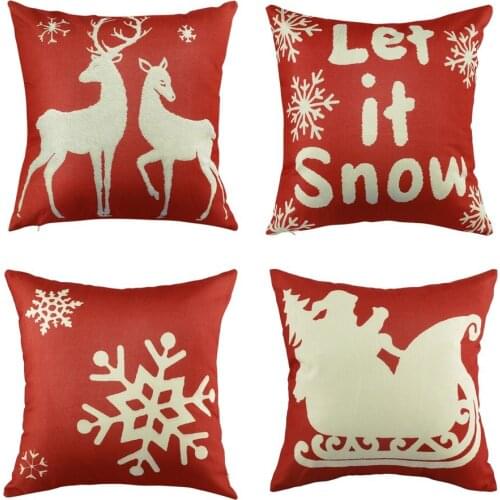 17 x 17" Linen Fabric Decorative Sofa Pillow Cases Print Decor Pillow Cases Hidden Zipper Environmentally Friendly 4 Pack