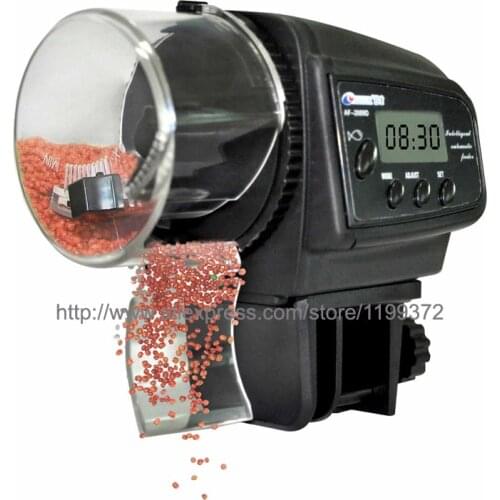 24pcs LCD Screen AF-2009D Aquarium Automatic Digital Auto Fish Food Feeder Timing Automatically Black With Internal Clock