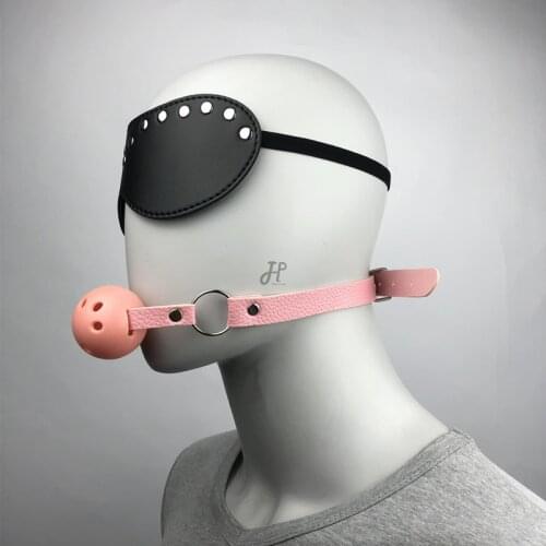 BDSM Bondage Suits PU Leather Eye Mask Belt Open Mouth Gap Ball Pink Women Fetish Sex Slaves for Couples Erotic Toys Adult Games