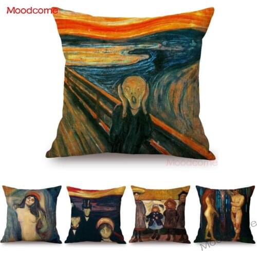 Edvard Munch Norwegian Painter The Scream World Famous Oil Painting Abstract Gallry Art Sofa Pillow Case Linen Car Cushion Cover
