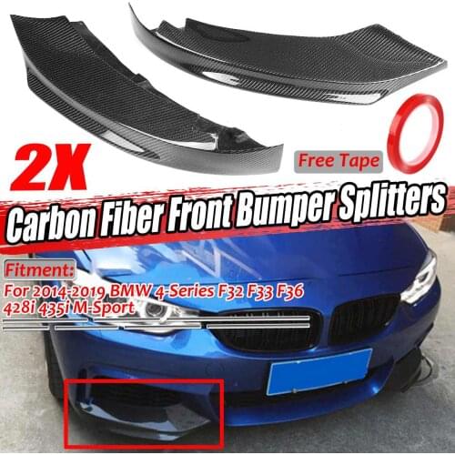 A Pair Real Carbon Fiber Car Front Bumper Splitter Lip Diffuser Spoiler For BMW 4-Series F32 F33 F36 428i 435i M-Sport 2014-2019