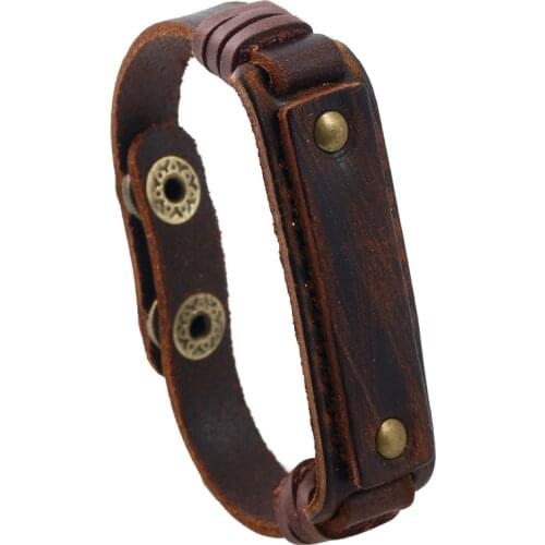 Designer Retro Casual Leather Bracelet Snap Button Genuine Leather Man Bangles Adjustable Jewelry Hand Made Wristband Ornament