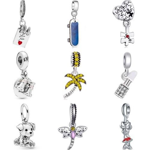 Long Statement Alloy Hearts Bear Tree Sheep Lipstick Pendants Beads Fit Pandora Charms Bracelets for Women DIY Bangles