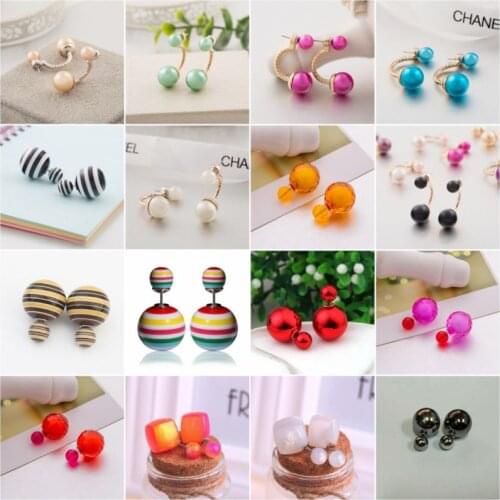 Colors Pearl Big Light Candy Purple Bead Ball Rubber Earring Double Sides Earrings Women Party Bead Ear Jewelry gift