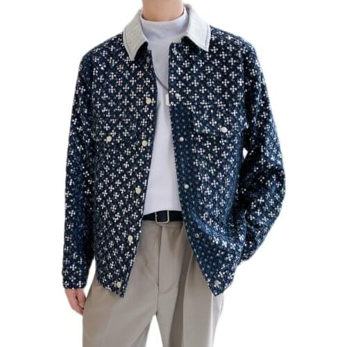 Unisex Sequin Denim Jacket Men Streetwear Vintage Fashion Hip Hop Loose Casual Jacket Women Jeans Coat Stage Clothing