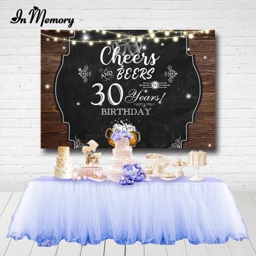 InMemory Cheers and Beer Birthday Backdrop Rustic Wood Happy Birthday Background For Photography Birthday Party Decor Supplies