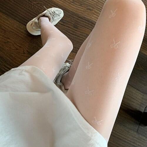 Japanese Gothic Style Women Summer Thin Stretch Pantyhose Cute Bowknot Jacquard Sexy See-Through Tights Stockings Slim Party Clu