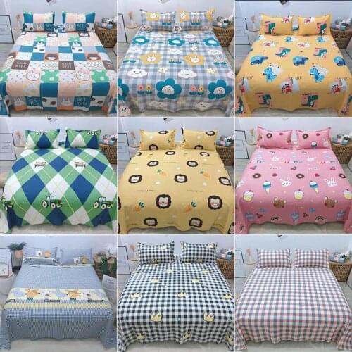 Coarse Cloth Cartoon Pattern Pure Cotton Bed Sheet Set Soft Breathable Bed Sheet Set Children Cozy Adult Bedsheet of 1.5m Bed