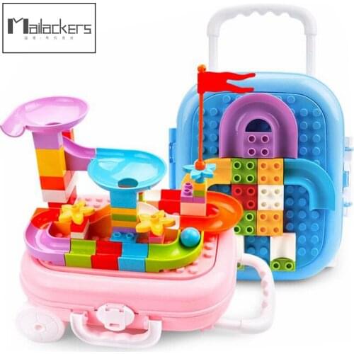 Mailackers Duploed Set Slide Micro Building Blocks Funnel Slide Blocks DIY Big Bricks Duplo Car BOX Toy For Children Gift 60PCS