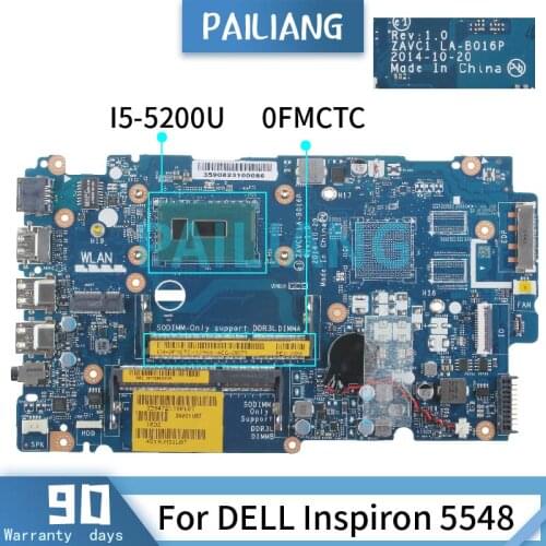 PAILIANG Laptop motherboard For DELL Inspiron 5548 I5-5200U Mainboard 0FMCTC LA-B016P SR23Y DDR3 tesed