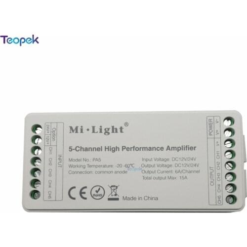Mi.light PA5 5-Channel DC12-24V 15A High Performance Amplifier For RGB RGBW RGBWW RGB+CCT Led Strip Light