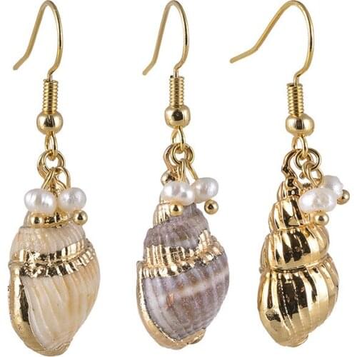 Fashion shell Ear Rings gold-plated conch shell Ear Rings personality creative Natural pearl Gold Plated earrings women