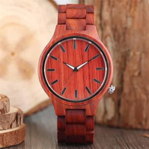 Mens Natural Red Sandalwood Watches Timepiece Luminous Pointers Men Quartz Analog Movement Clock Full Wooden Bang Reloj Gift