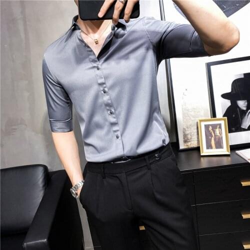 Plus Size 7XL-S British Style Half Sleeve Men Casual Shirts Solid All Match Summer Slim Fit Night Club Prom Tuxedo Formal Wear