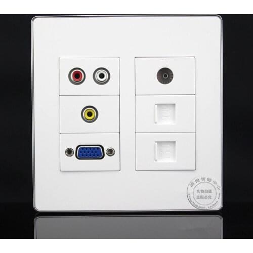 120MM Wall Socket Plate Network RJ45 Cat5e & TV & RJ11 Cat3 Telephone & 3RCA AV & VGA Panel Faceplate Outlet