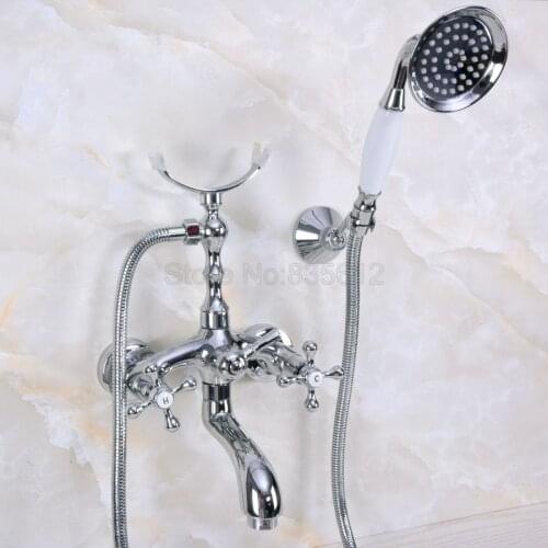 Wall Mounted Chrome Polished Clawfoot Bathtub Faucet telephone style Bath Shower Water Mixer tap with Handshower tna232