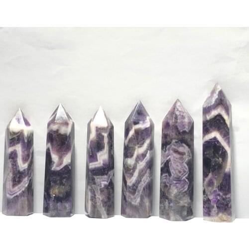 Natural Dream Amethyst Hand-Polished Hexagon Point Chakra Healing Reiki Stone Home Decoration Stone Handicraft Point