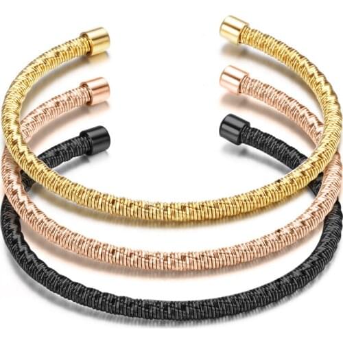 Stainless Steel Twisted Wire Bracelets Bangles Gold / Rose Gold / Black Color Women Fashion Jewelry