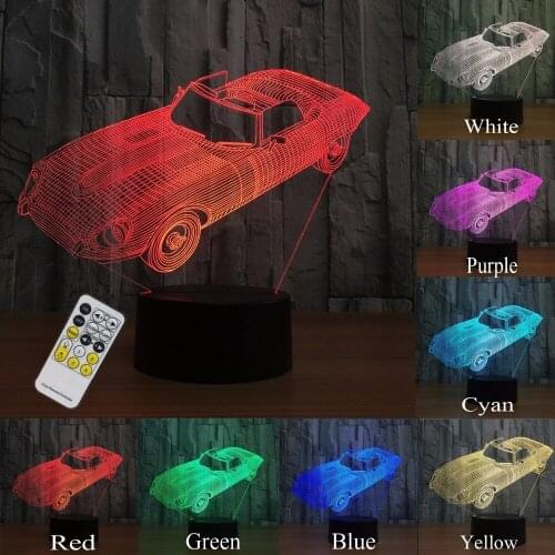Night Lights for Kids Toy Remote Car 3d Night Light Lamp Help Kids Fell Safe 7 Colors Novelty Gift for Boys and Girls Birthday
