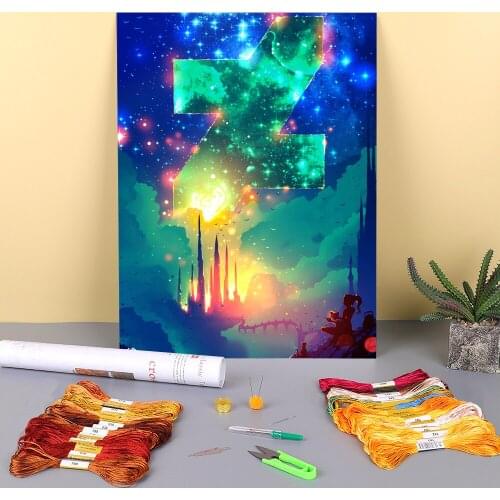 Scenery World Of Deviantart Pre-Printed 11CT Cross Stitch Embroidery Full Kit DMC Threads Handmade Sewing Handiwork Stamped