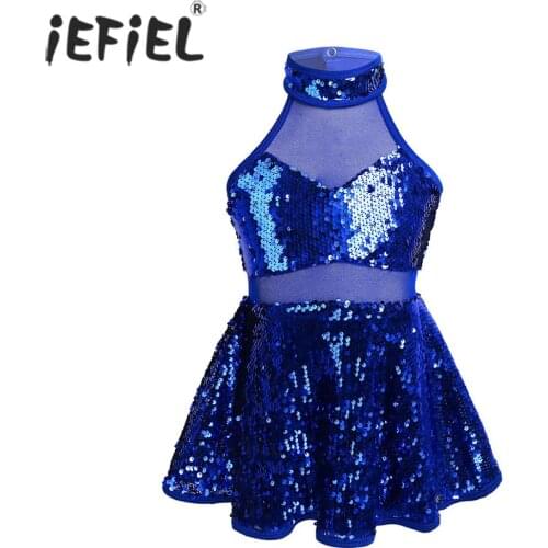 Girls Figure Ice Skating Dress Sleeveless Shiny Sequin Kids Ballet Dresses Gymnastics Leotard Ballroom Dance Competition Costume