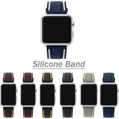 For Apple Watch Band 44mm Silicone 304 Stainless Buckle Tire Line Pattern Strap for Apple Watch 40mm 42mm 38 Watch SE Wristband