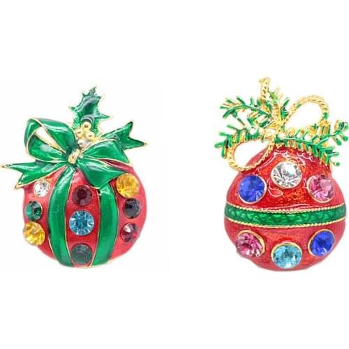 2pcs Christmas Fruit Rhinestone Crystal Brooches Women Trendy Exquisite Pins Gift Sweater Dress Accessories Christmas Jewelry
