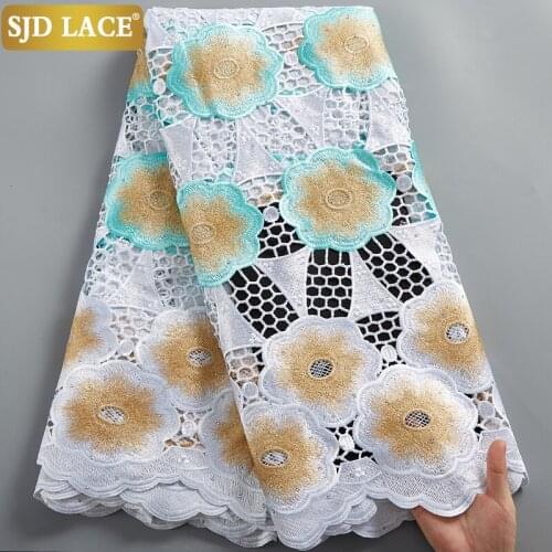 SJD LACE Traditonal African Lace Fabric High Quality Double Color Guipure Cord Lace Flower Embroidery Sew For Party Dress A2478